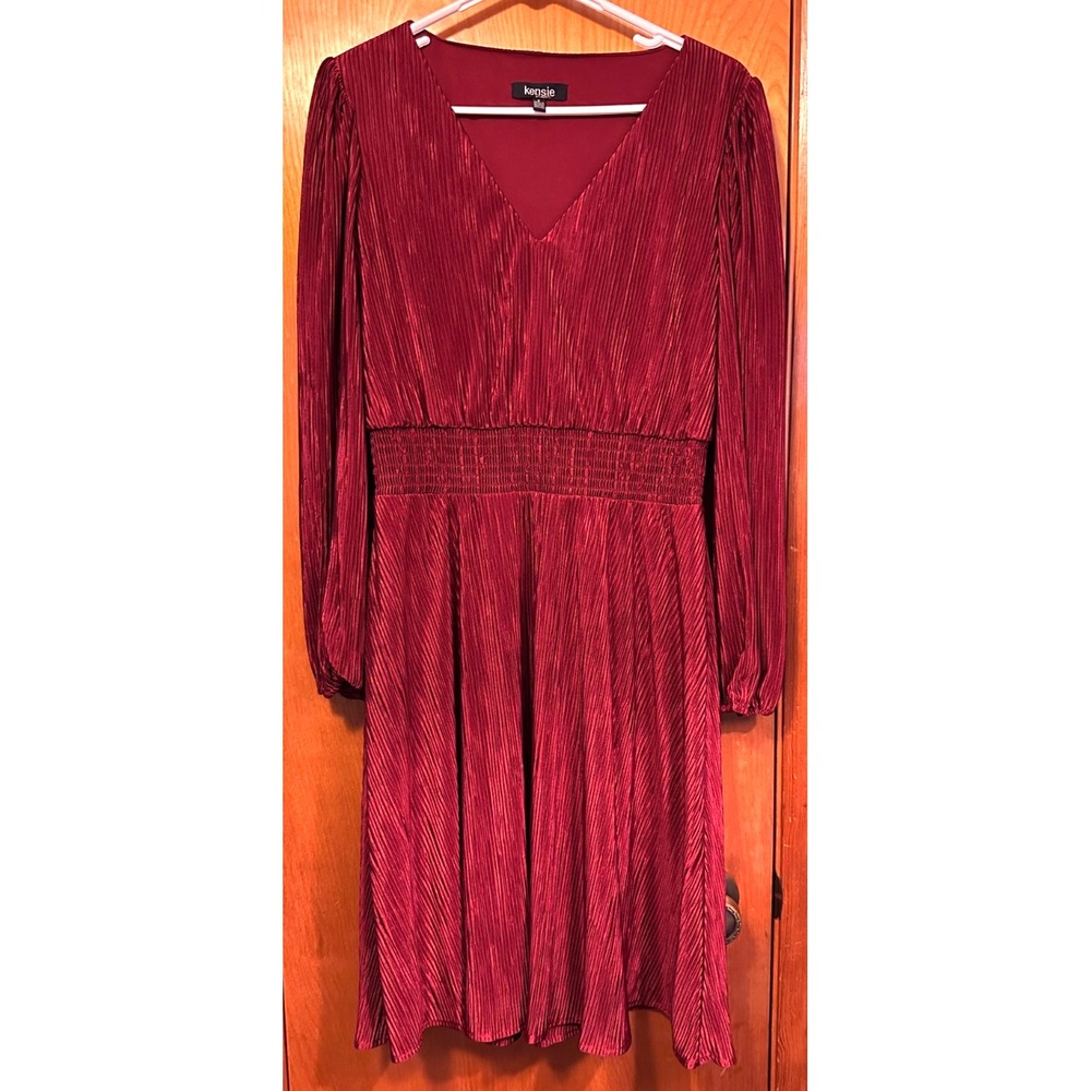 Kensie Jessamie Burgundy Crinkle Long Sleeve Holiday Party Dress Size 8